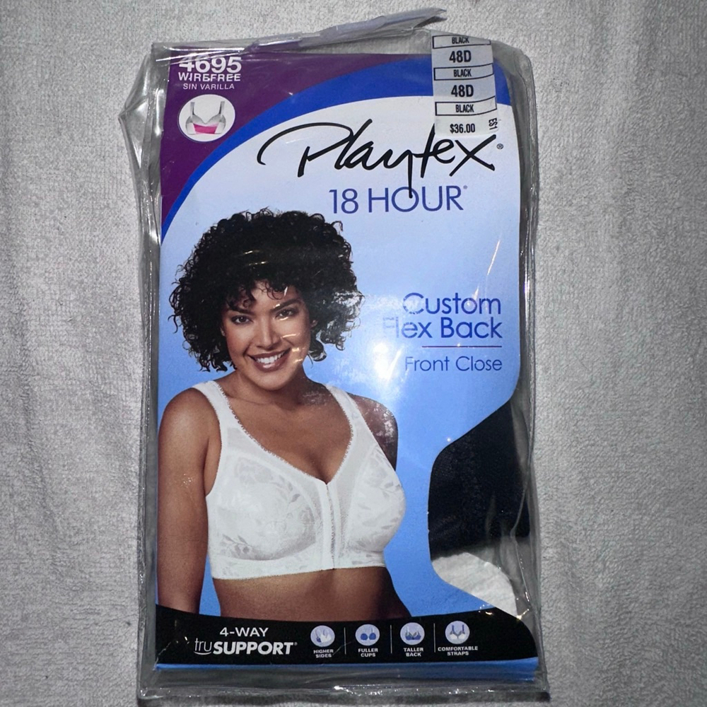 NOS 2016 Woman's Size 48D Playtex 18 Hour Wirefree Custom Flex Back Bra #4695